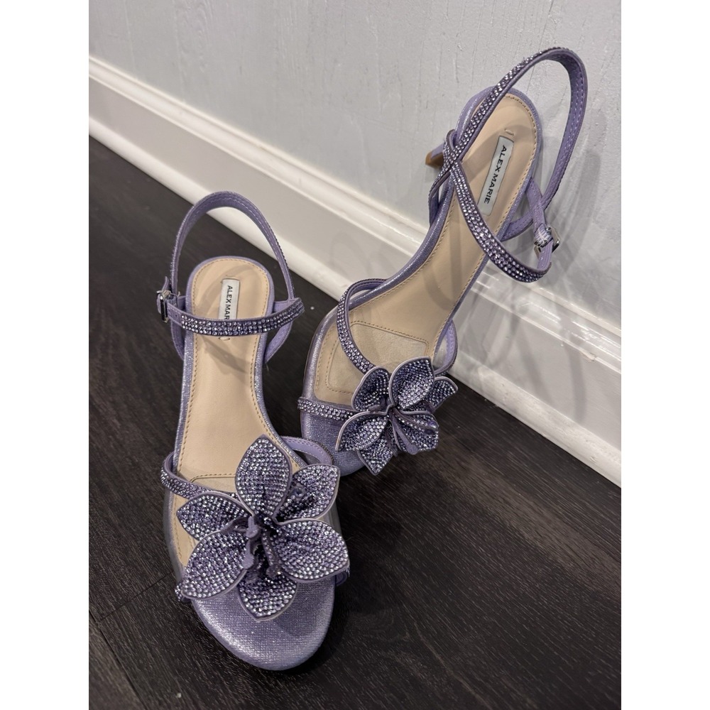Alex Marie 7M Purple Flower Sparkly High Heels For Prom HOCO Formal Church Date